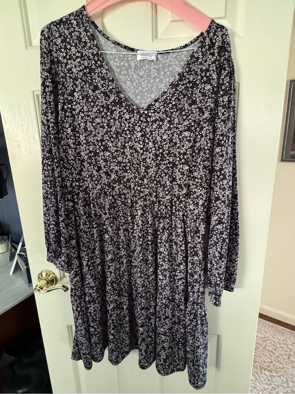 Kaileigh Black Floral V-Neck Long Sleeve Mini Dress